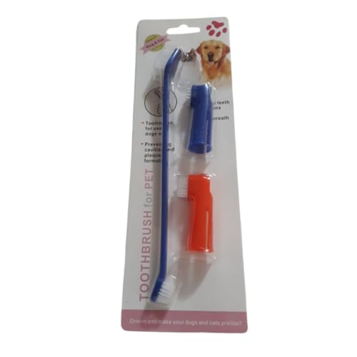KIT Escova Dente Pet 3 Escovas de Dente para Cachorro e Gato 1 Escova Dupla + 2 Escovas de Dedo de S