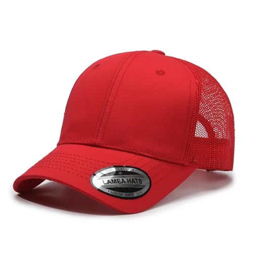 Gorra de camionero ajustable roja de color sólido para hombre y mujer con malla