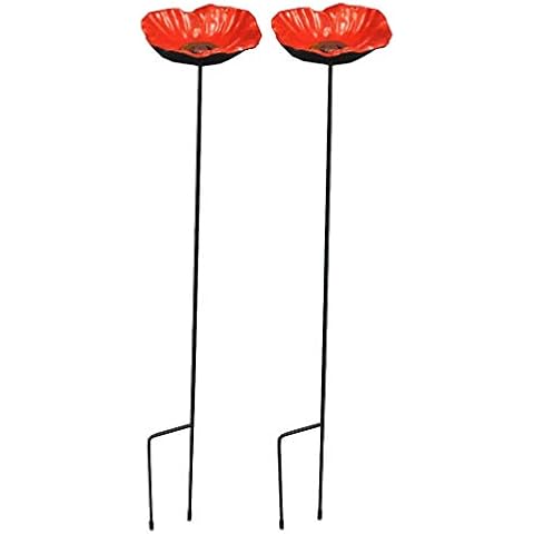 Yorkshire Discounts Cast Iron Wild Bird Poppy Flower Dish Bird Feeder (Set of 2) Cover