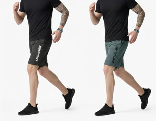 Image of DESNUDA Men Solid Sports & Running Shorts, Gym Shorts for Male Casual Shorts with Two Zipper and Drawstring Closure with Elastic (Pack of 2)