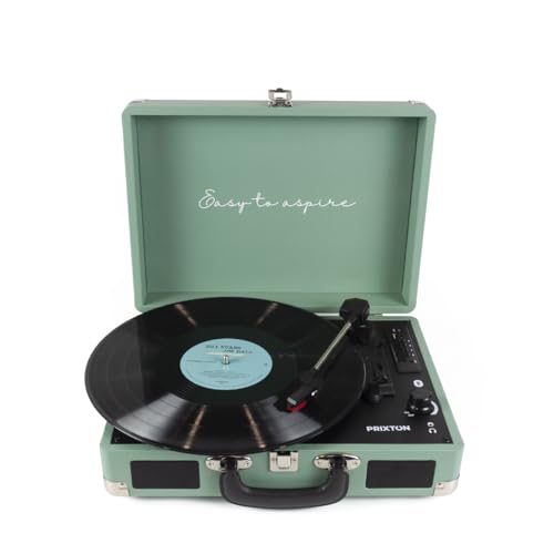 PRIXTON VC400 - Tocadiscos de Vinilo Vintage, Reproductor de Vinilo y Reproductor de Musica Mediante Bluetooth y USB, 2 Altavoces Incorporados, Diseño de Maleta (Reacondicionado) (Verde)
