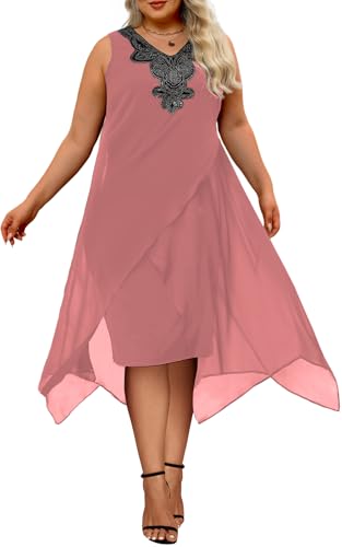 Image of OCSTRADE Womens Plus Size Chiffon Dress Loose Sleeveless Flowy Cocktail Party Midi Dresses