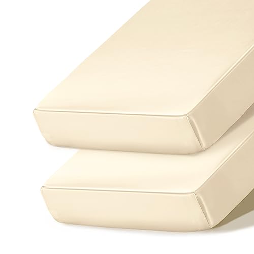 Image of Ersmak 2 Pack Satin Crib Sheets for Baby, Silky Comfy Breathable Crib Sheets for Standard Crib and Toddler Mattresses (Beige, 28 x 52 x 9 in)