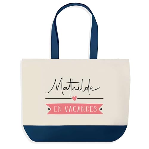 Sac de shopping bleu Mathilde en vacances grand cabas pour la plage