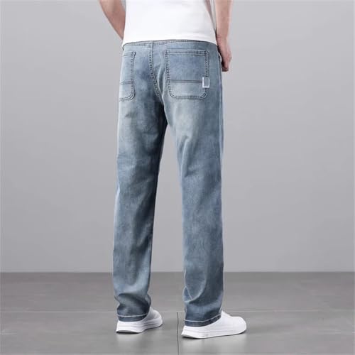Men's Summer Lightweight Lyocell Stretch Jeans Breathable Vintage Baggy Fit Casual Denim Trousers2