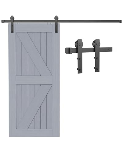 TITECK Juego completo de puertas correderas de 200 cm, sistema de puerta corredera para 1 puerta de madera, sistema de raíles resistente, forma en I, color negro