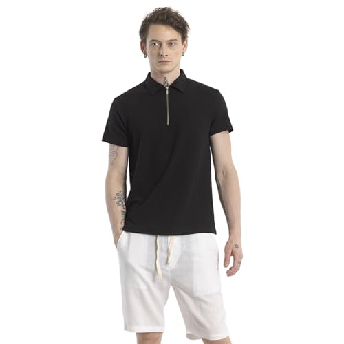 Image of SNITCH Black Textured Polo T-Shirts
