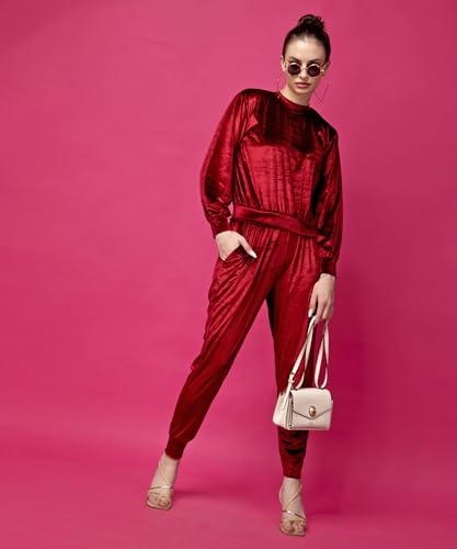Image of POPWINGS Velvet Co-Ord Set for Women || Shirt and Trouser Co-ord for Girls || Casual Full Sleeves Co-Ords Set for Women Dress