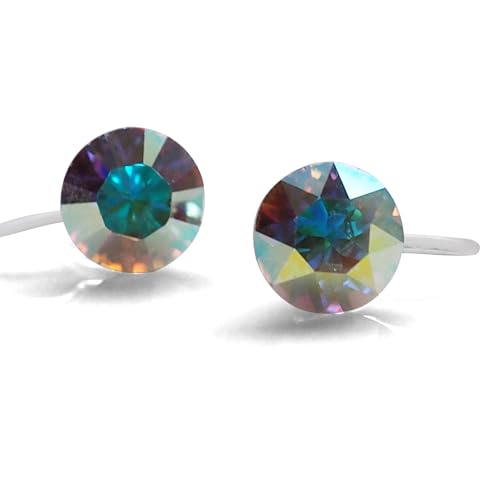 Austrian Crystal Invisible Clip On Stud Earrings 6mm Women Fashion 8mm Light Blue Pink Red Green Black AB Purple Freshwater Pearl