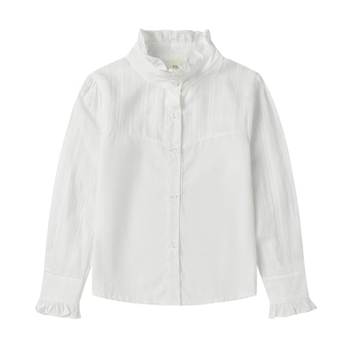 Image of Mud Kingdom Girls Blouse Shirts Spring Fall Long Sleeve Button-Down Top Ruffle Collar