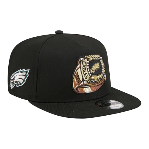 New Era Mens Black Philadelphia Eagles Super Bowl Ring 9FIFTY A-Frame Adjustable Hat