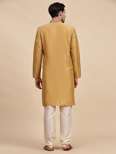Image of SKAVIJ Men's Art Silk Embroidered Kurta Pajama Set Thread Work Ethnic Motifs Festive Party Dress