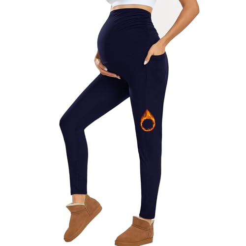 Farrobor Leggins Premama con Bolsillos Ropa Embarazada Mujer Pantalones Premama Cintura Alta Mallas Maternidad Elasticos Winter