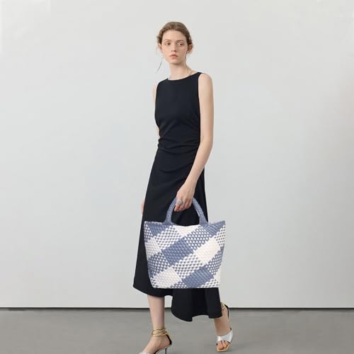 Image of JINMANXUE Unisex Fashion Woven Bag Damen-Tragetasche, Blue&white, 16.1 inch W x 7.1 inch D x 11 inch H