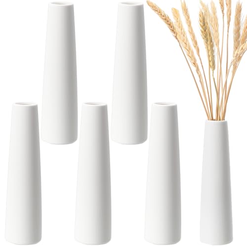 Ninehaoou 6 Pieces White Ceramic Vases for Home Decor 7.09