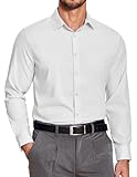 COOFANDY Men's Shirt Solid Color Cotton Silk Long Sleeve Button Down Dress Shirts Business Formal White X-Large