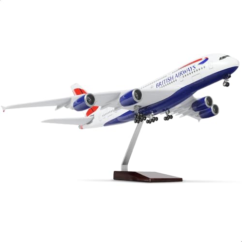 QIYUMOKE 1/160 British A380 Model Plane Diecast Metal Airplane Model kit for Airbus A380 (18.00inch L) with Display Plane Stand for Adults Airplane Toy Aviation Gift or Desktop Collection