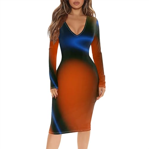 Women's Deep V Neck Casual Work Bodycon Cocktail Party Pencil Midi Dress3