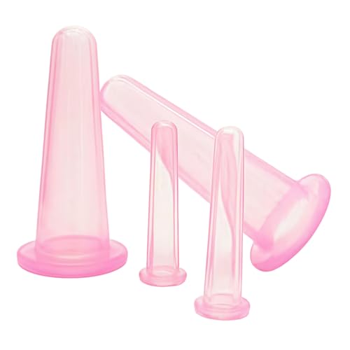 GOUDOGEDC 4 Pcs Face Cupping Set Facial Cupping Set for Face and Eye Massage Silicone Massage Vacuum Anti Aging Beauty Tool Facial Eye Care (2 Small + 2 Large) (Pink)