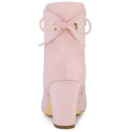 Allegra K Women's Round Toe Block Heel Zipper Lace Up Ankle Boots3