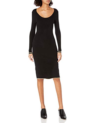 cupcakes and cashmere Women's Claudia Rib Knit Sweater Dress with Gold Metallic Tipping, Black, Medium