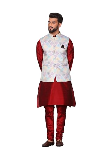 Image of Kurta With Churidar & Multicolor Nehru jacket Set