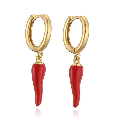 Red Chili Pepper Small Hoop Dangle Drop Earrings for Women Cute Funny Red Enamel Huggie Hoops Lightweight Dangling Hypoallergenic Fashion Y2K Jewelry Gift