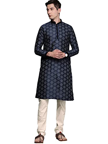 Image of Manyavar Men's Self Design Printed Kurta Set (2pcs)