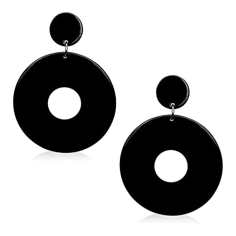 WUWEIJIAJIA Unique 80s 90s Boho Black White Huge Acrylic Hollow Round Dangle Drop Earrings Resin Geometric Stud Earrings for Women Summer Holiday Party (Black) Cover