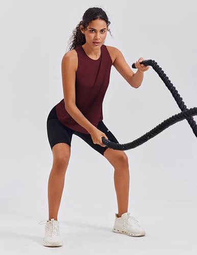 PINSPARK Sportowy tank top damski, bez rękawów, do jogi, na lato, do fitnessu, na siłownię, czerwony (Weinrot), L