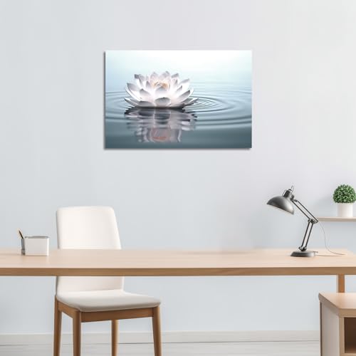 LZIMU Zen Wall Art Lotus Flowers on Water Pictures Water Lily Canvas Prints Bathroom Decor Spa Artwork for Yoga Studio Meditation Spiritual Room Framed (Zen-2 - Image 3