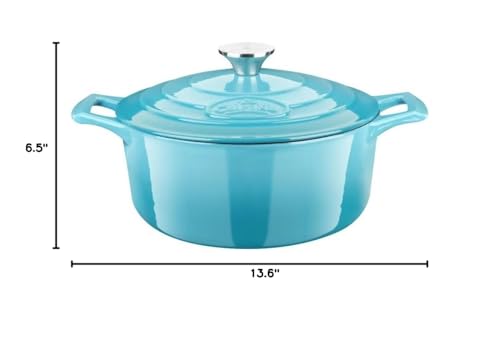 Image of La Cuisine Enameled Cast Iron Dutch Oven Casserole Pot with Lid, Internal Matte Black Enamel Coating for bread baking 5 QT 10.5 inch / 26cm O, For GalssTop Stove, Oven-Safe, Teal