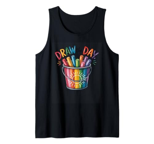 Dibuja el día Rainbow Creatividad Arte Diversión Camiseta sin Mangas