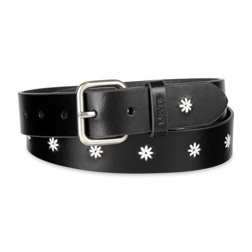 Levi's Ceinture Cuir Casual Boucle Carrée Femme Noir Broderie Floral Grand
