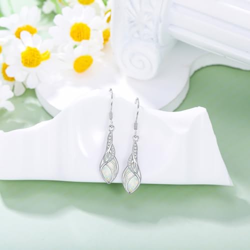 Opal Dangle Earrings for Women 925 Sterling Silver October Dangle Earrings Teardrop White/Blue/Red Opal Earrings October Birthstone Opal Jewelry Mothers Day Gifts for Mom Valentines Christmas3