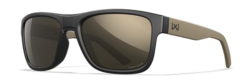 Image of Wiley X Ovation Captivate Sunglasses, Safety Glasses for Men and Women, UV Eye Protection for Shooting, Fishing, Biking, and Extreme Sports, Matte Black & Tan Frames, Tungsten Mirror Tinted Lenses