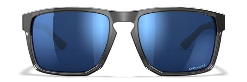 Wiley X WX Founder Sunglasses Safety Glasses for Men Shatterproof UV Eye Protection for Combat, Shooting Captivate Polarized Blue Mirror Lenses Gloss Crystal Grey Frames4