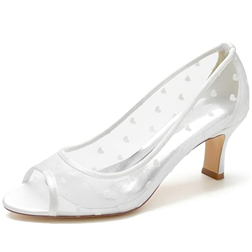 XIUWOUG Zapatos De Boda para Novia Tacones Altos Punta Abierta Vestido De Fiesta De Boda De Encaje De Zapatos De Novia De Mujer,Blanco,43 Cover