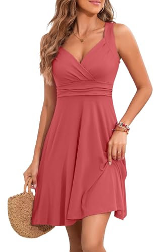 YUTILA Sommerkleid Damen V-Ausschnitt Ärmelloses Kleider Midi Blumenmuster Leicht Kleid Strandkleid