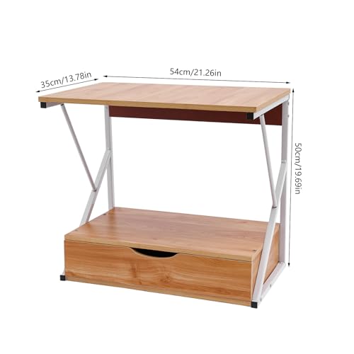 Estantería para microondas de dos pisos, colores madera, con cajón y capacidad de carga de 10 kg, de MDF y hierro, 54 x 35 x 50 cm, diseño abierto, suficiente espacio de almacenamiento, organizador de - imagen 3