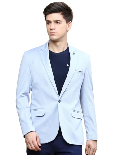 SHOWOFFFF Men's Notched Lapel Solid Blue Single-Breasted Blazer-LBR-5500_Blue_L