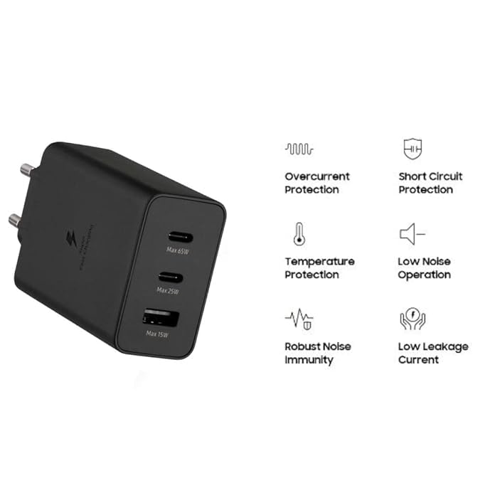 Image of Original Samsung S24, S24 Plus, S24 Ultra 65W 3-Port Super Fast Charging Wall Charger for Samsung Galaxy Compatible with Samsung M14 5G, M34 5G, S21FE, S24, S24 Ultra, S23,S22,M35, S25,S25 Ultra