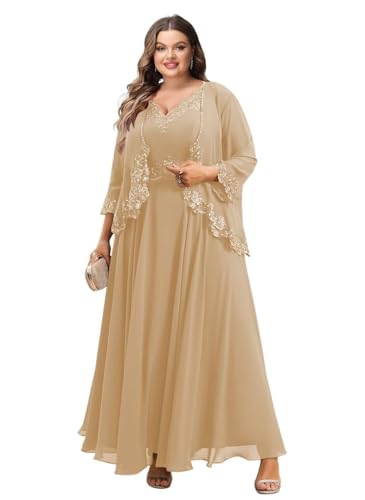 Chiffon Mother of The Bride Dress for Wedding 3/4 Sleeve V Neck Formal Dresses with Jacket for Women RO130