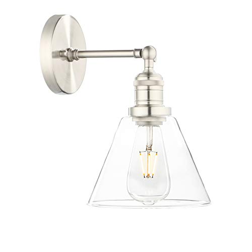 Phansthy Loft-Wandlampe,Klar GlasTrichter,Vintage Industrie Wandleuchte Wandbeleuchtung Schicke schlichte Wandleuchte Industrial Style (Gebürsteter Edelstahl Farbe) Cover