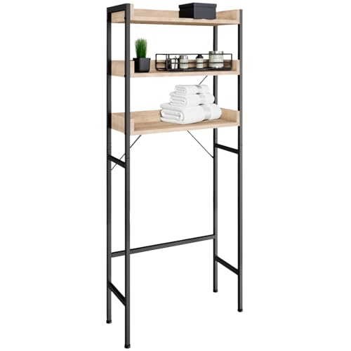 tectake® Estanteria baño de Estilo Industrial, Tres Estantes, Compacto, Ajustable, Antivuelco, Montaje Rápido, Estanterias Almacenaje, Mueble Baño - 165,5x25x67cm Madera Industrial Clara, Roble Sonoma