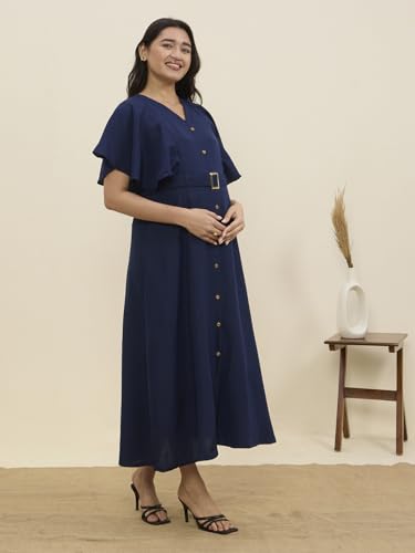 Image of MomToBe Women's Cotton Maternity Dress | Nursing Feeding Dress with Concealed 14-Inch Side Zippers | Office Wear for Pregnancy & Postpartum