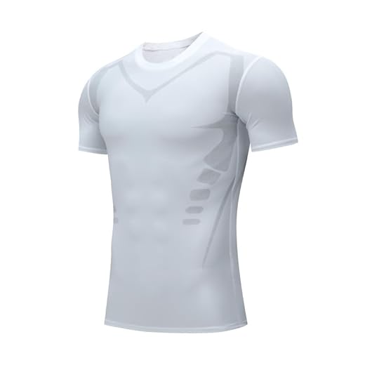 Smatstyle Camisa de Compresión Hombre Manga Corta para Running Deportiva Camiseta Camiseta Ajustada de Secado rápido para Hombres Fitness (FR/ES, Letras, L, Regular, Regular, Blanco)