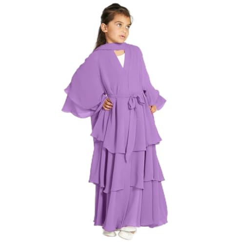 IBTOM CASTLE Kids Girls Abayas Layered Dress: Chiffon Cardigan Robe