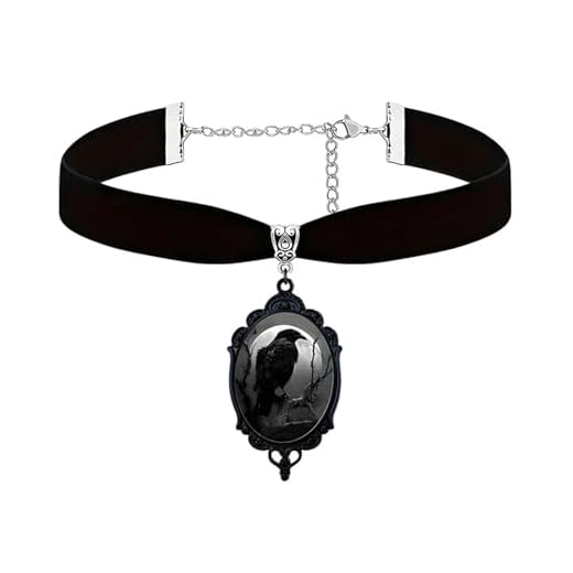 Dreuyet Colar gargantilha de veludo camafeu corvo feminino gótico de vidro de cristal vintage corvo corvo preto estilo punk gótico místico vitoriano joia fantasia de Halloween, Middle, Vidro Cristal