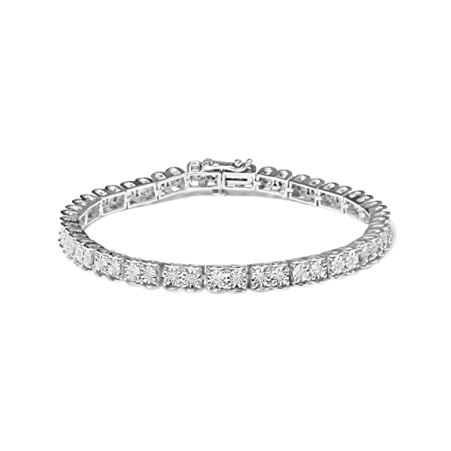 Haus of Brilliance .925 Sterling Silver 1/10 Cttw Miracle Set Diamond Double Box Link Tennis Bracelet (I-J Color, I2-I3 Clarity) - Size 7.25"